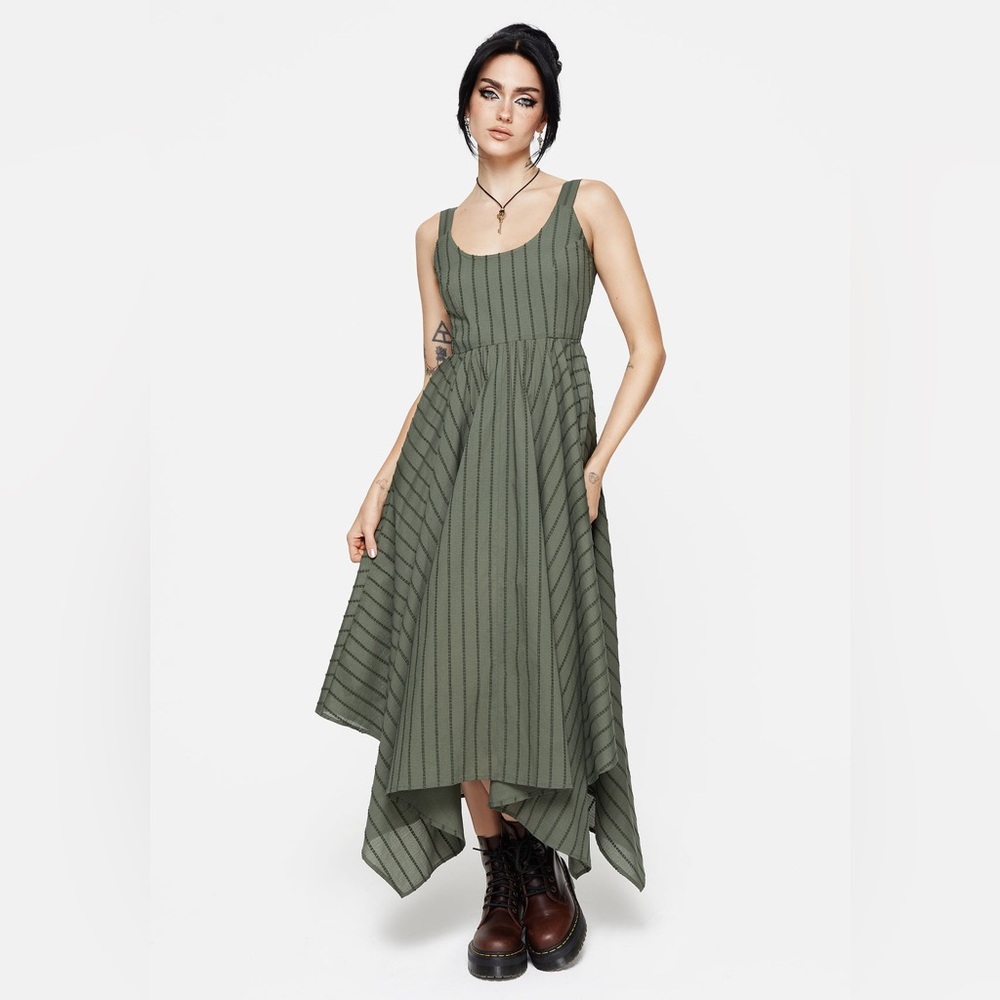 Blythe Cotton Handkerchief Hem Midaxi Dress - Green, size US 10/ UK 14